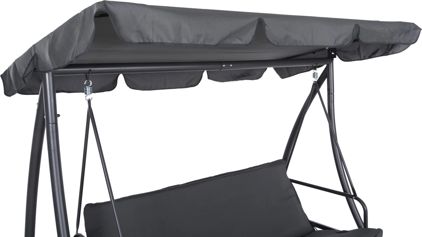 Gugalnica-postelja za verando s senčnikom, 3-sedežna LIKID FH5980.01 kovinski okvir in tkanina v sivi barvi 200x120x164H cm