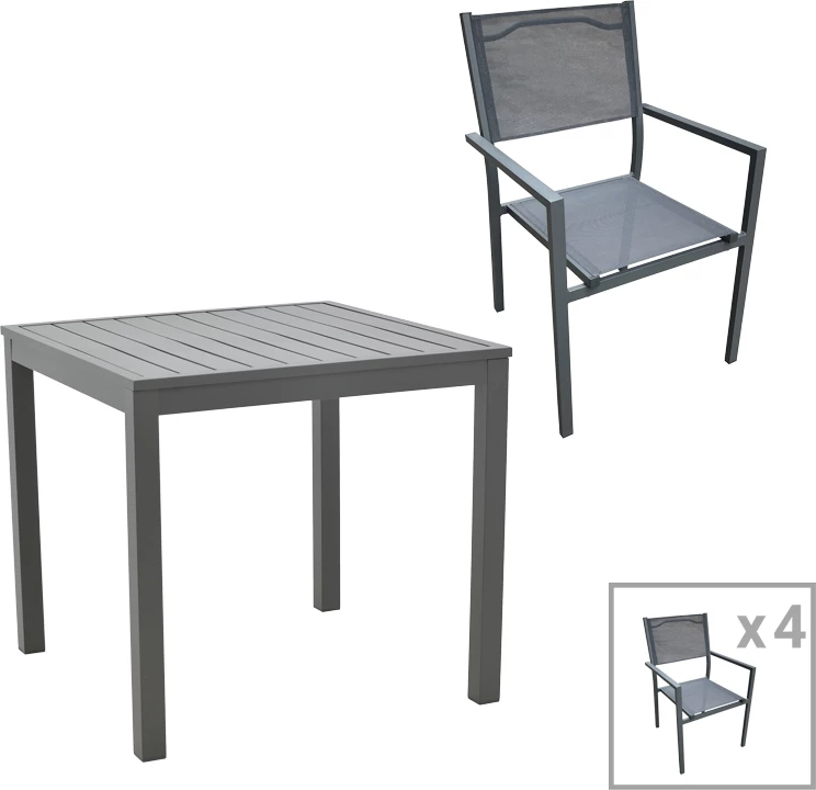 Set jedilne mize in stolov Moly - Kliton I, aluminij in tekstilen, antracit, 80x80x74 cm, 5 kosov