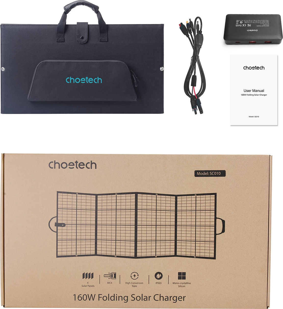 Zložljivi sončni polnilec Choetech SC010, 160 W, črn