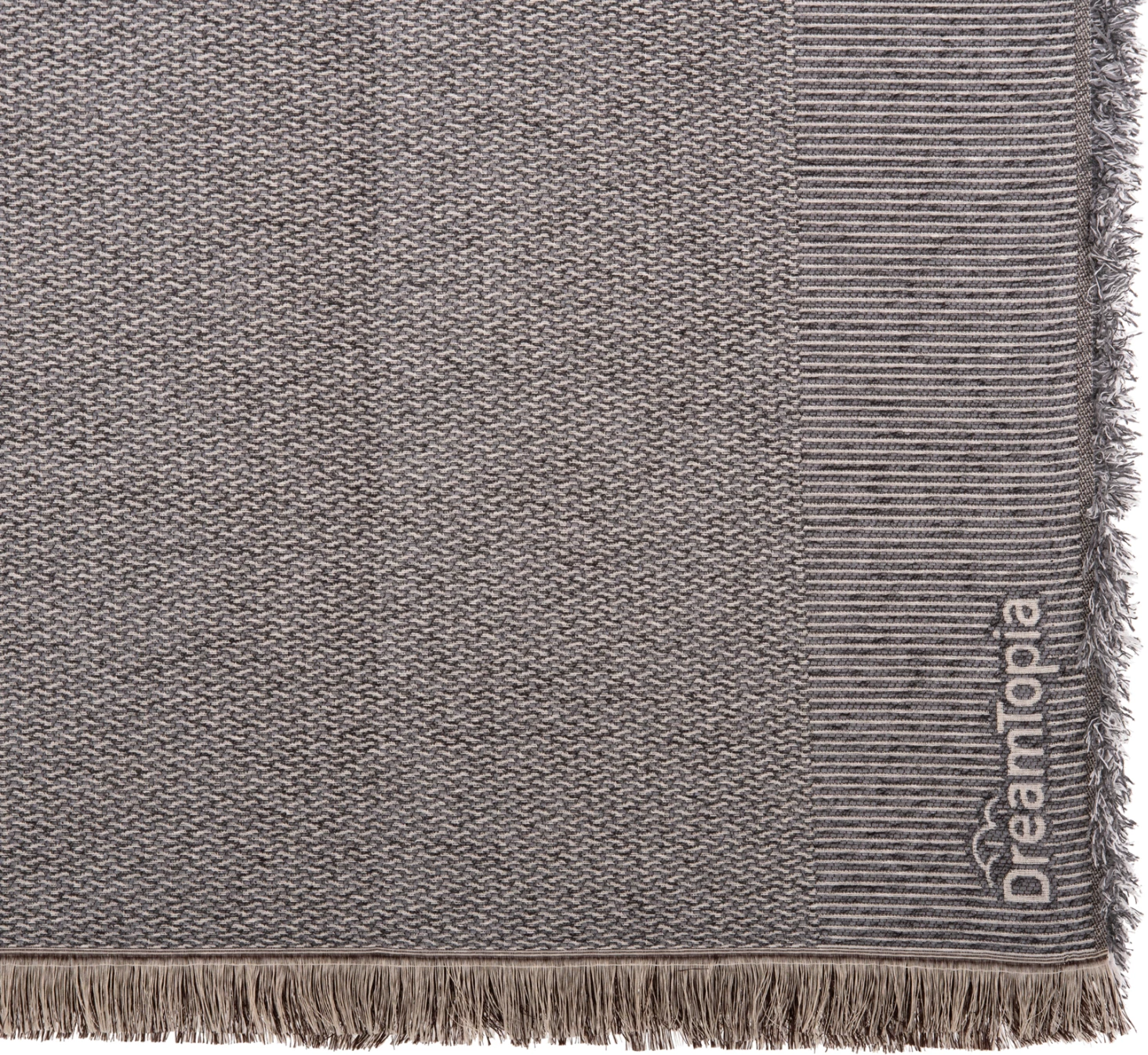 Prevleka za kavč z resicami DREAMTOPIA FH12162.06 v sivi barvi 245X170 cm