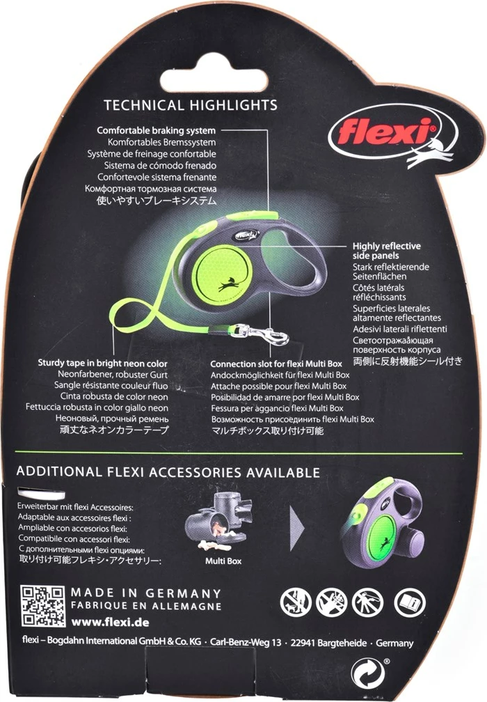 Raztegljiva povodec Flexi, neon barva, 5 m