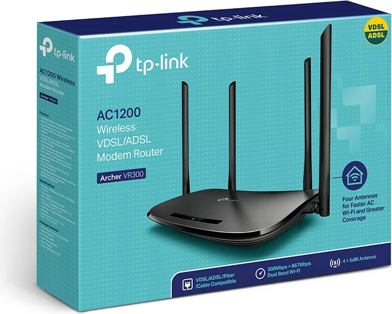 Brezžični usmerjevalnik Archer VR300 TP-Link, Fast Ethernet, dvopasovni 2,4 GHz / 5 GHz, črn