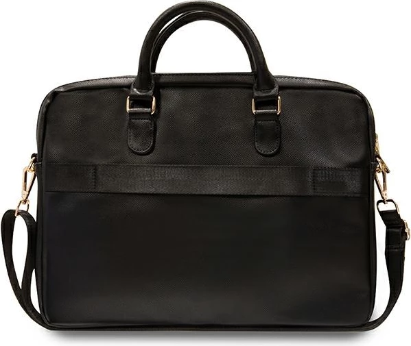 Torba za prenosnik Guess ZIP Leather Triangle, 16", ekološko usnje, črna