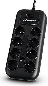 Zaščitna vtičnica CyberPower P0820SUF0-FR, 8 izhodov, 2×USB, 1,8 m, črna