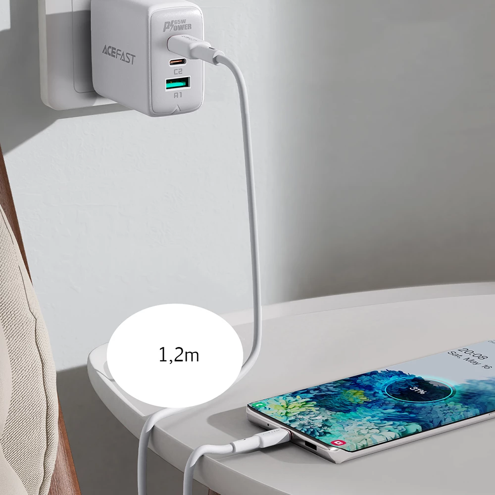 Kabel USB-C na USB-C, 1,2 m, 60 W, bel — Acefast C2-03-C-C