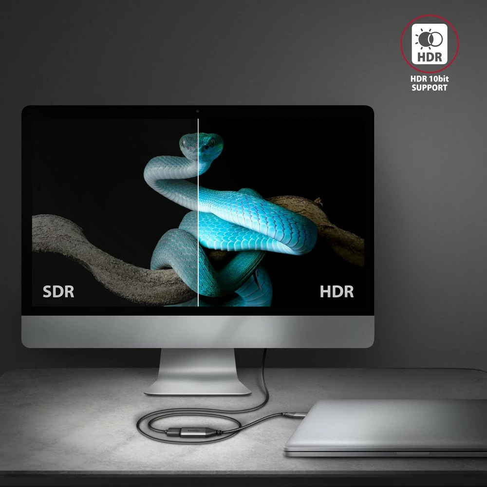 Aktivni adapter USB-C na HDMI 2.0, 25 cm, AXAGON RVC-HI2M, siv