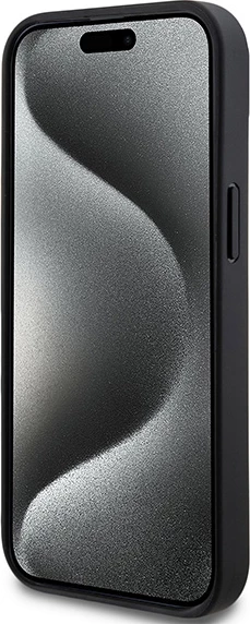 Ovitek z vzorcem DKNY iz usnja, črtami in šahovnico za iPhone 15 Plus / 14 Plus, črn