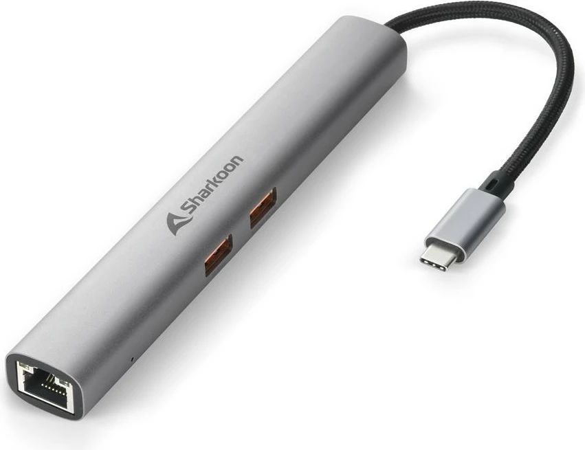 Adapter USB-C, 6 vrat, HDMI, RJ-45, Sharkoon OfficePal Combo, siva