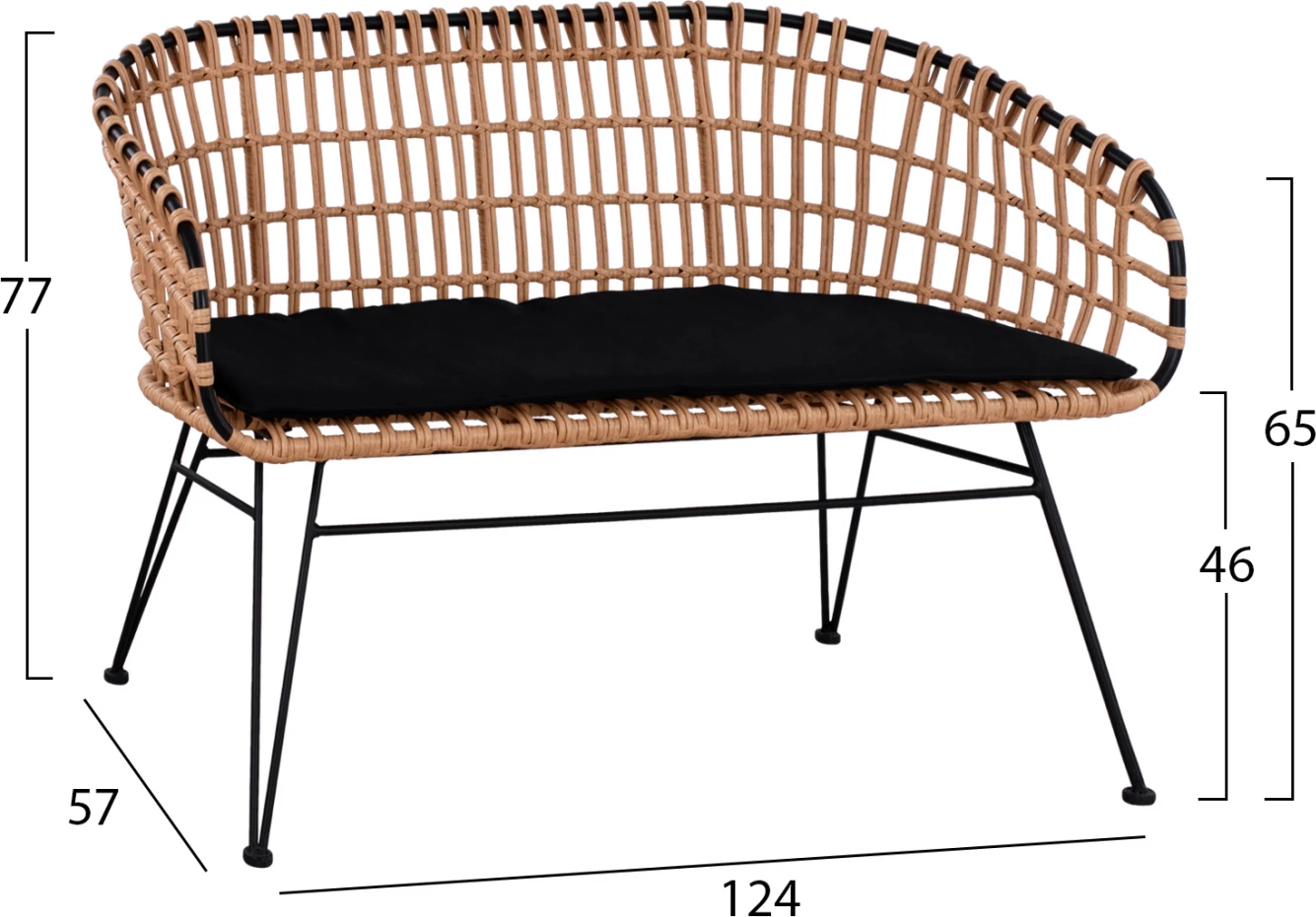 Kovinska klop Allegra FH5692 s pletenjem Črno-Bež 124x57x77cm