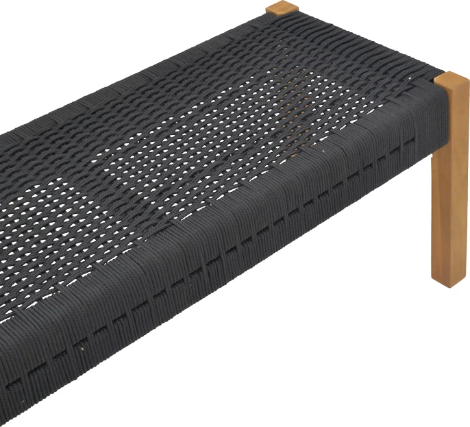 Stol iz teaka s poliestersko vrvjo Uma, črn, 120x45x40 cm