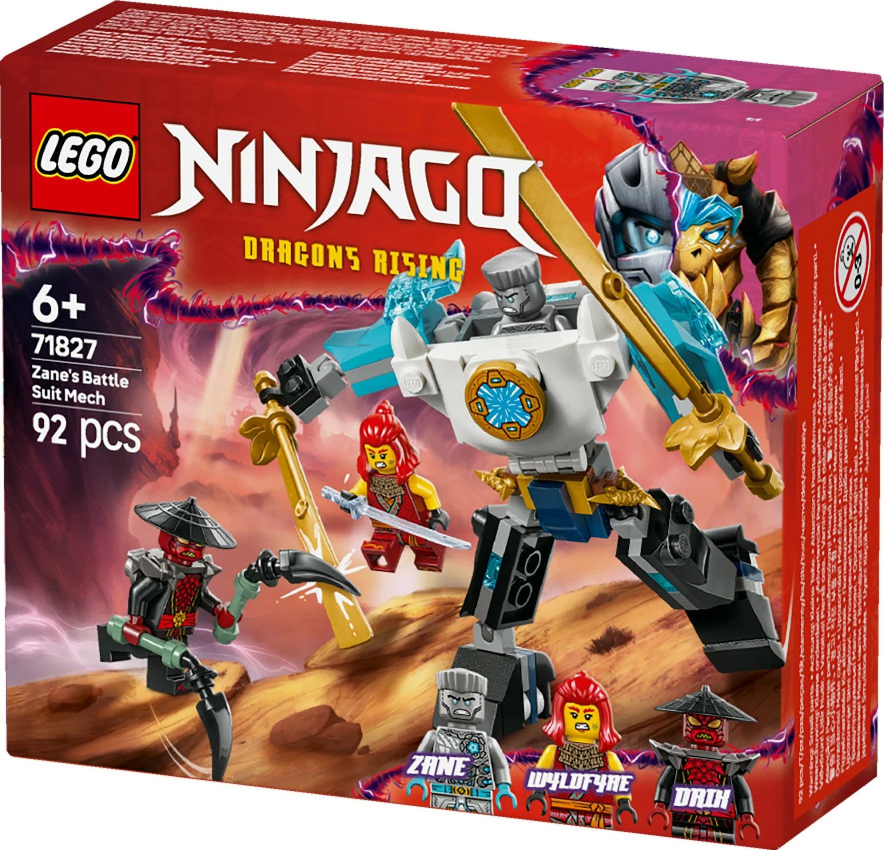 Gradbeni set LEGO Ninjago Zane’s Battle Suit Mech 71827, 92 kosov, večbarven