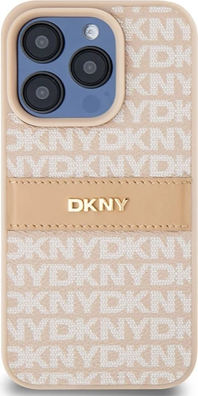 Ovitek za telefon z metalnim logotipom DKNY Mono Stripe za iPhone 15 Pro, roza