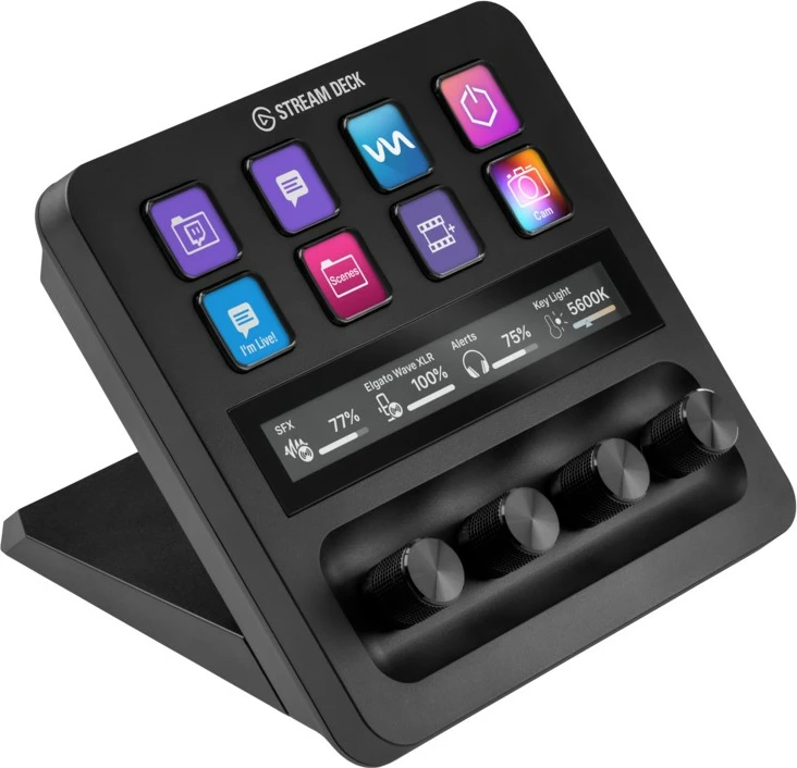 Strojna naprava za streaming z 8 gumbi in 4 vrtečimi gumbi, Elgato Stream Deck +, črn