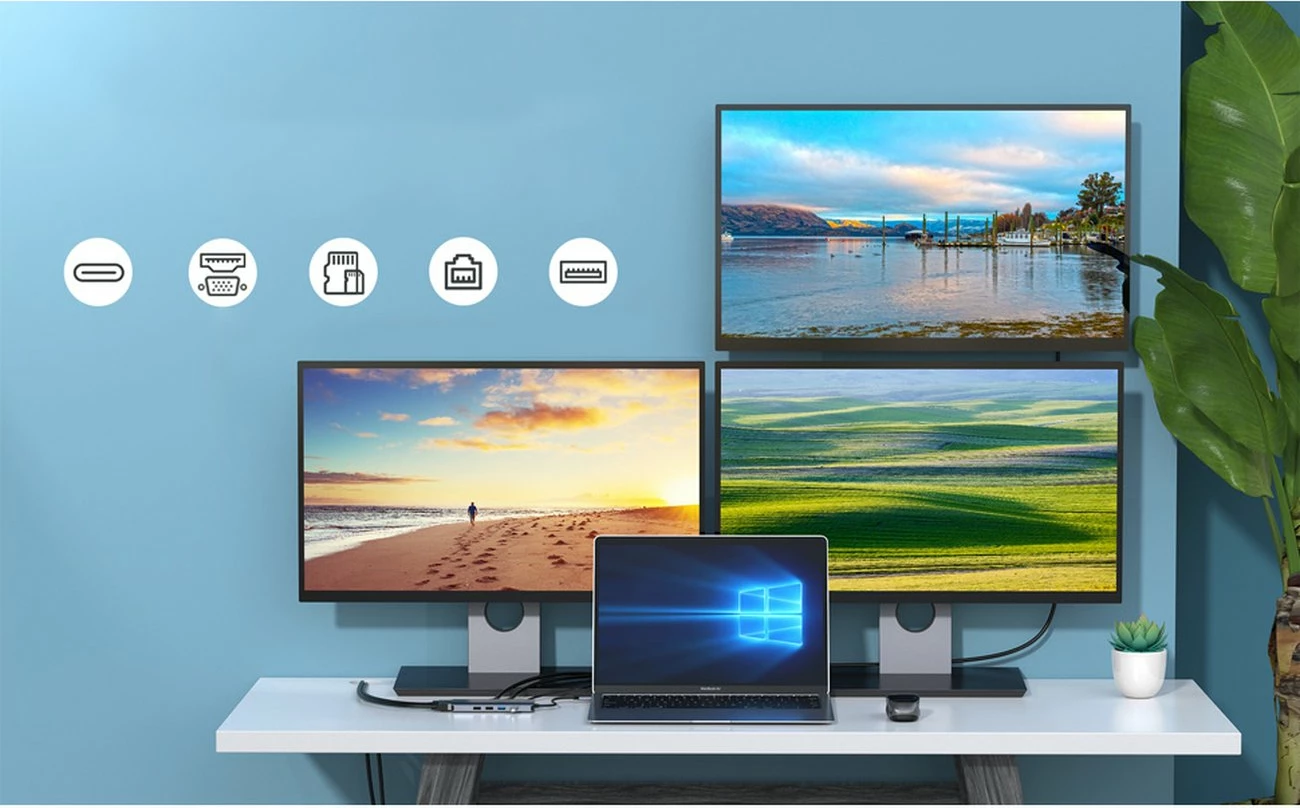 Multifunkcijski hub Choetech HUB-M26, 12-v-1, USB-C, HDMI, VGA, RJ45, siva