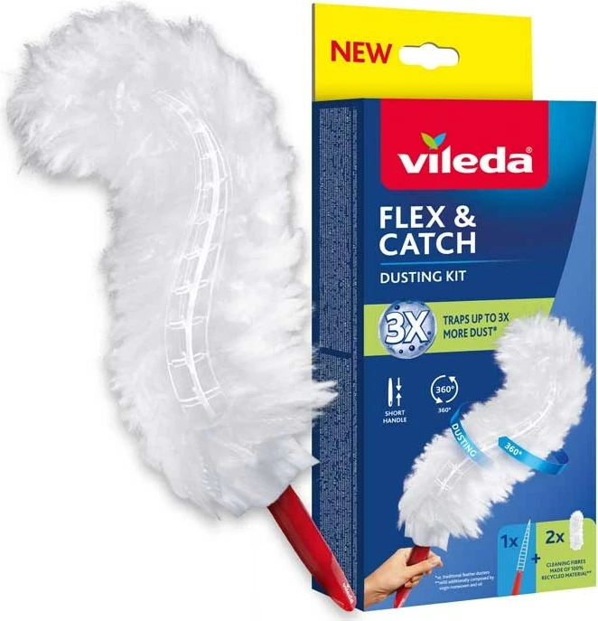 Set za prah Flex&Catch z kratkim ročajem in 2 rezervnima polniloma, Vileda, bela