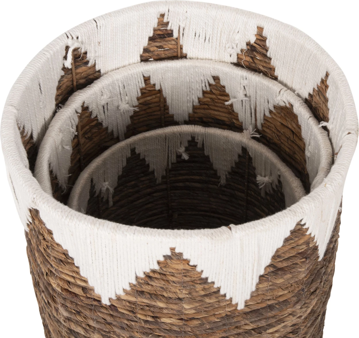 Okrogli košari brez pokrova 3 kosi FH4307 iz rogoza v naravni-beli barvi Φ42x56Hcm