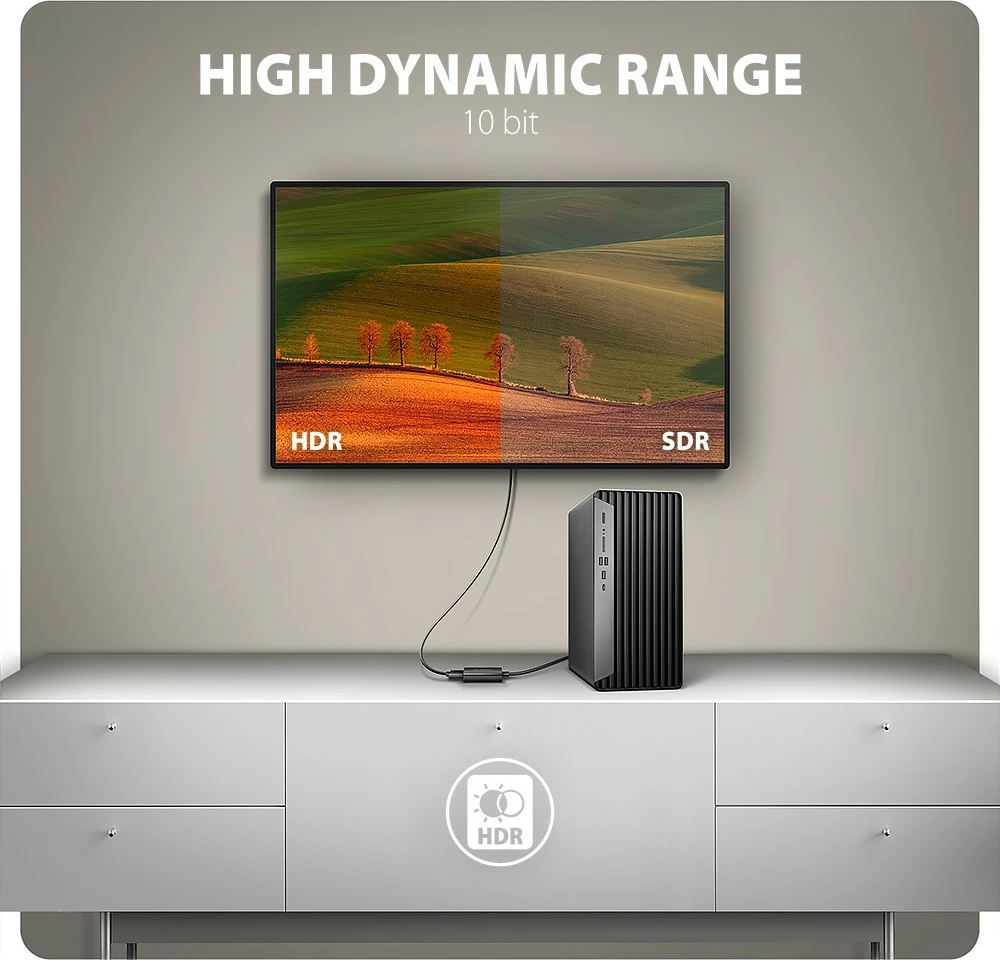 Aktivni adapter DisplayPort na HDMI, 4K/60Hz, 15 cm, črn, AXAGON RVD-HI20N