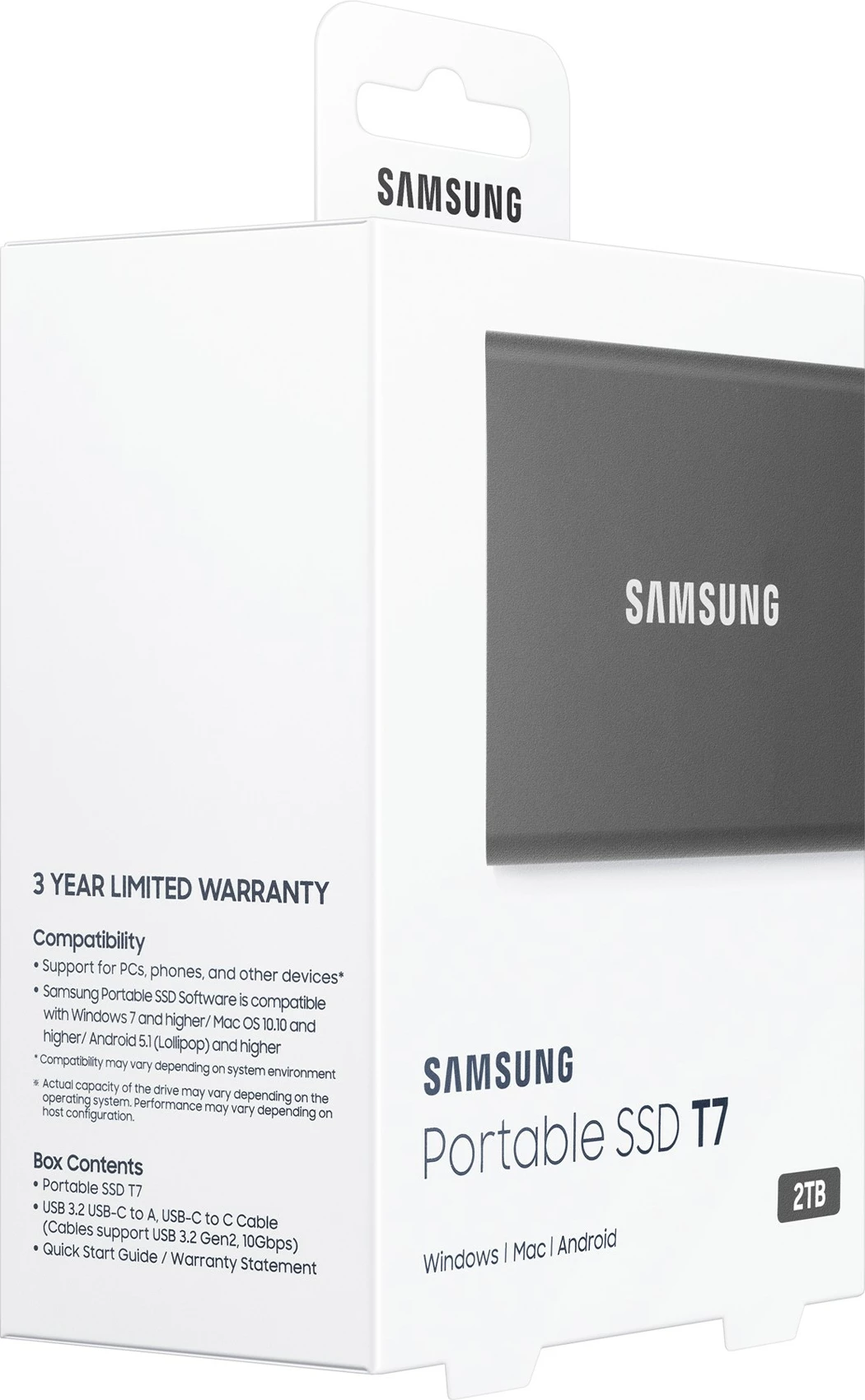 Zunanji SSD 2 TB, Samsung T7, USB Type-C, 3.2 Gen 2, siv
