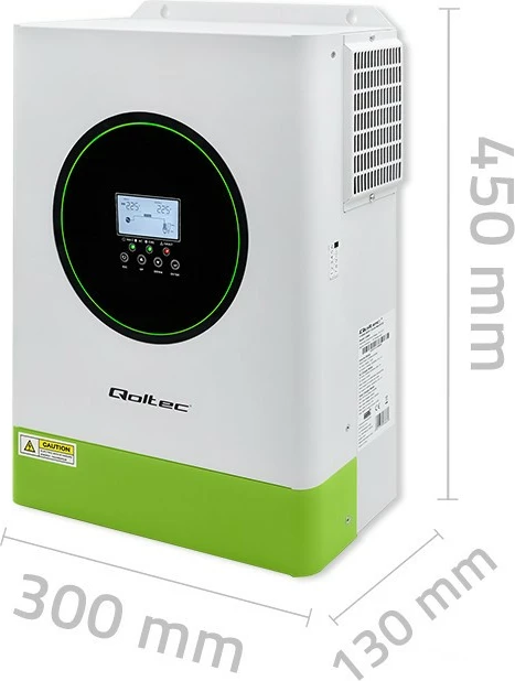 Hibridni solarni inverter Qoltec 53866, 6200W, 120A, 48V, MPPT, BMS, sinus, Wi-Fi, bel/zelen