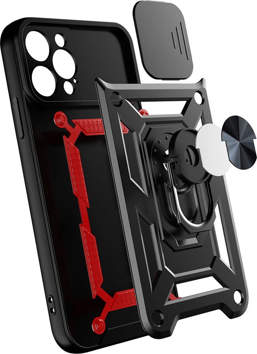Zaščitni ovitek z drsnim pokrovom kamere in obročem Hurtel Hybrid Armor Camshield za Motorola Moto G62 5G, črn