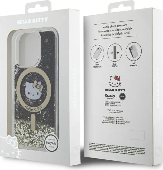 Ovitek za telefon z tekočimi zlatimi bleščicami MagSafe za iPhone 16 Pro, Hello Kitty, zlata