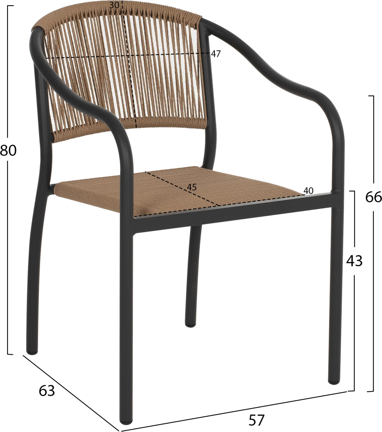 Stol iz aluminija FH5856.02 ogleno siva s PE pleteno vrvjo 57x63x80H