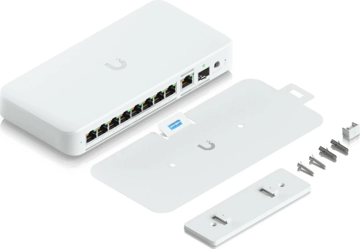 Fleksibilen 2.5G PoE preklopnik, Ubiquiti UniFi Flex, 8×2.5G, 1×10G, namizni/stenski, bel
