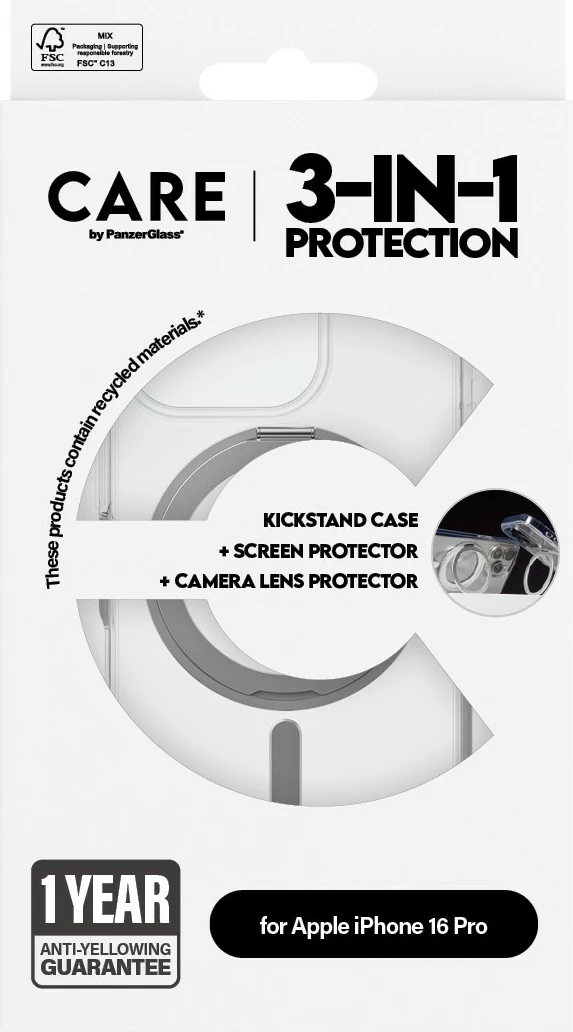 Prozoren ovitek PanzerGlass CARE Feature 3-v-1 Ceramic za iPhone 16 Pro