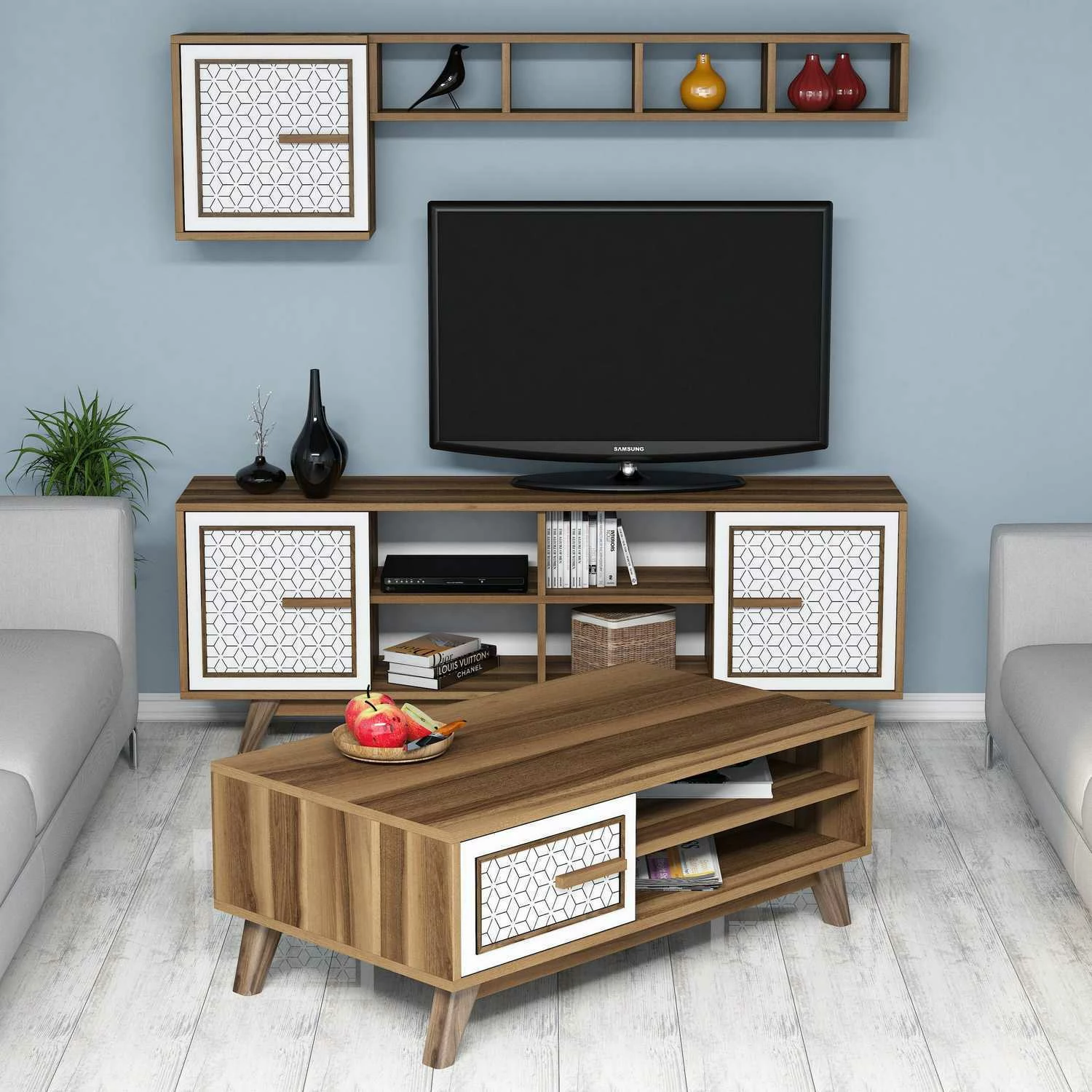Set pohištva za dnevno sobo Skye Decor Ayla, oreh in bela