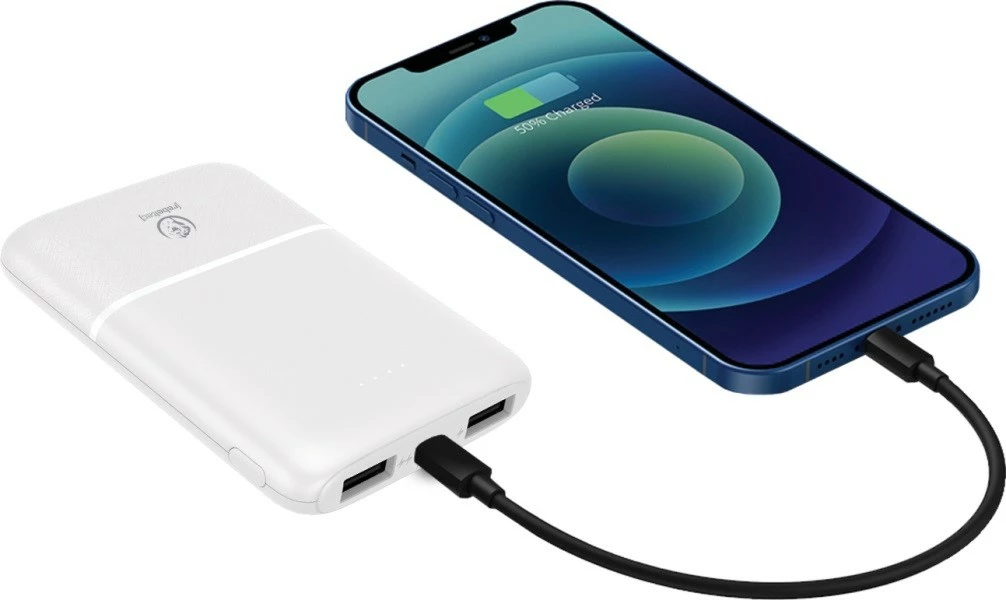 Powerbank 5000 mAh, 10 W, 3 priključki, bel, Rebeltec P5