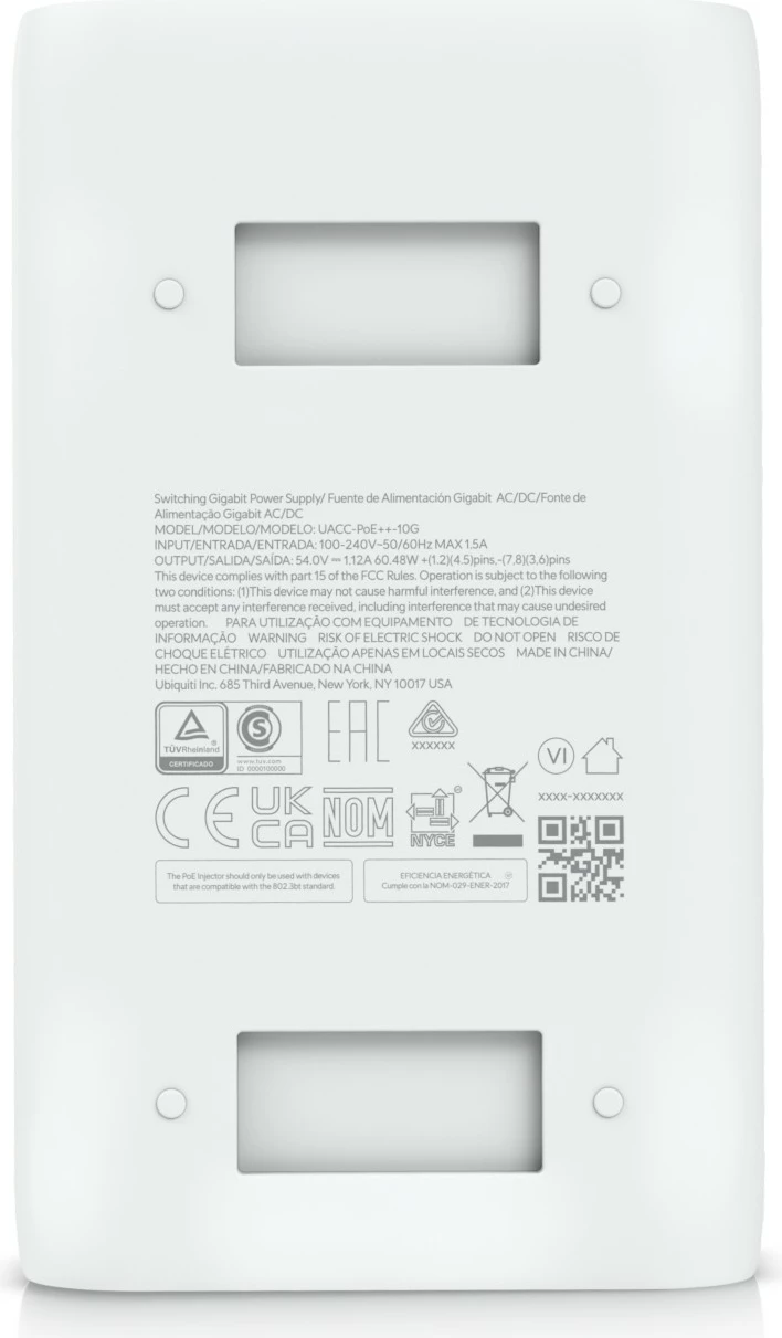 Adapter PoE++ 10 Gigabit Ethernet, 54 V, bel — Ubiquiti UACC-PoE++-10G