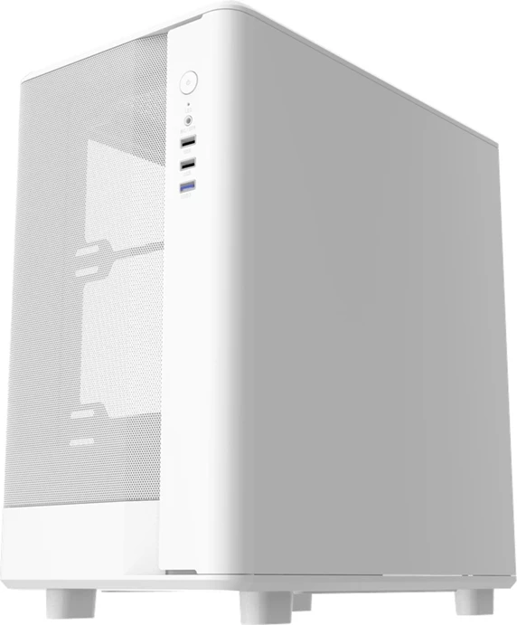 Računalniško ohišje midi tower Darkflash DB330M Mesh, M-ATX/ITX, 4 PCI reže, brez ventilatorjev, 2x 3.5" HDD, 1x 2.5" SSD, stranski panel iz kaljenega stekla, belo