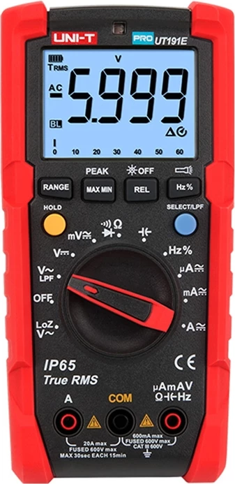 Digitalni multimeter UNI-T UT191E, True RMS, 6000 številk, 600 V / 20 A, IP65