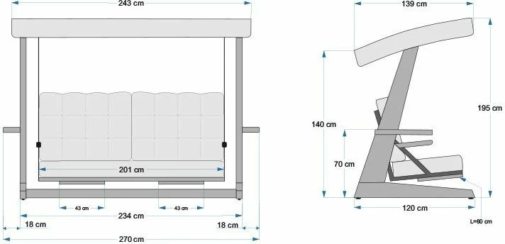 Trojni vrtni gugalni stol, bež, Luna Deluxe 2600
