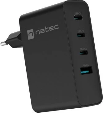 Močan polnilec Natec Ribera GaN 100W, USB-A + 3× USB-C, črn