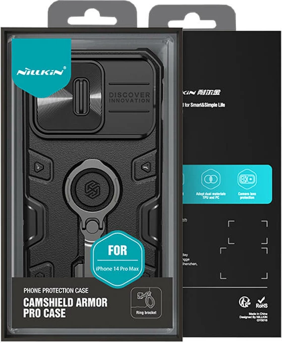 Ovitek za telefon za iPhone 14 Pro Max, črn, Nillkin CamShield Armor Pro
