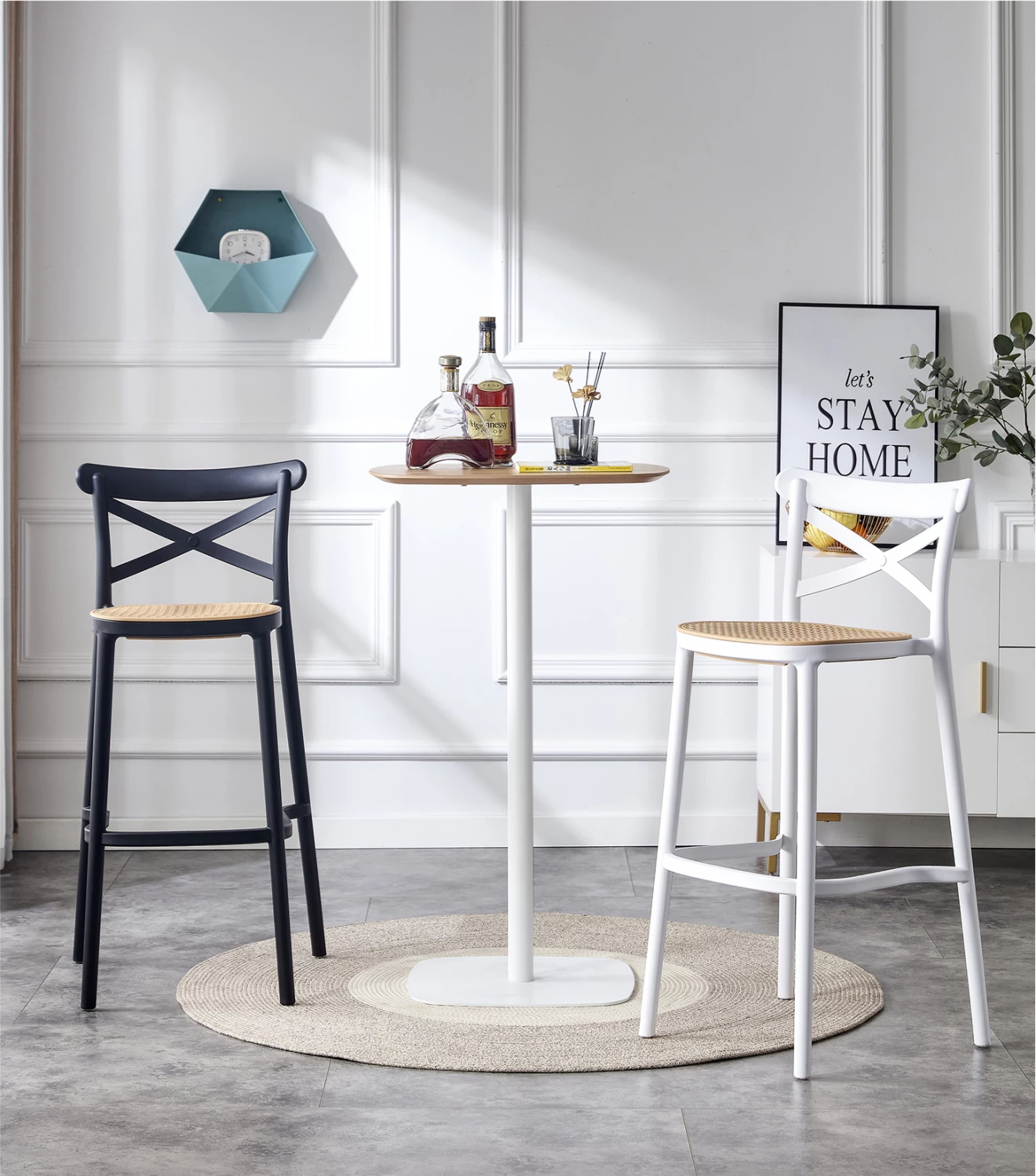 Barski stol CONN FH5933.02 polipropilen z naslonom črna in bež sedež 41x49x102Hcm