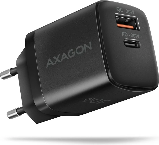 Hitri polnilec AXAGON ACU-PQ30, 30 W, 2 vrata (USB-A QC3.0/4.0 + USB-C PD3.0), črn