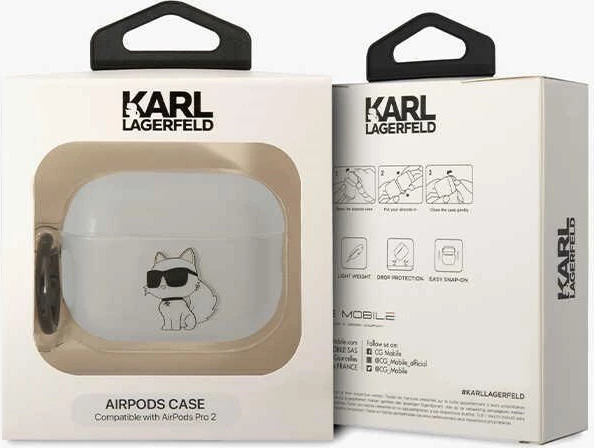 Prozoren ovitek z obročkom za AirPods Pro 2 Karl Lagerfeld KLAP2HNCHTCT, Choupette