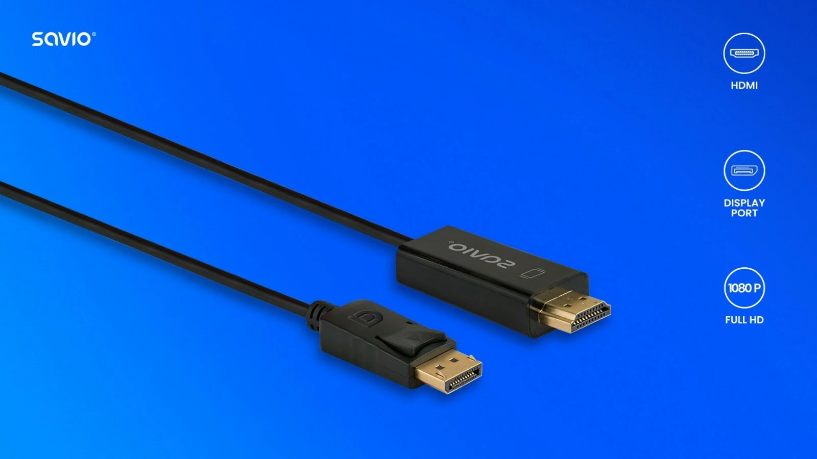 Adapter kabel DisplayPort v HDMI, Savio CL-183, 1,5 m, črn