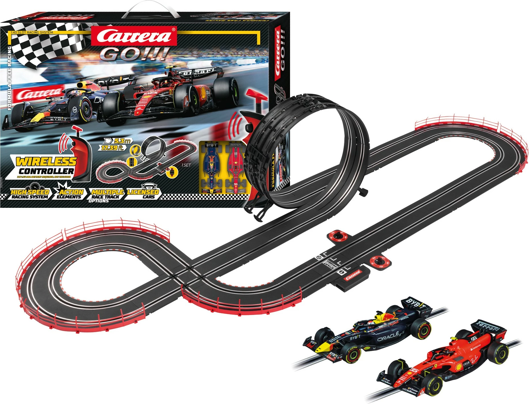 Set za dirkanje Carrera GO Formula Free Racing, brezžični, 2 dirkalnika, proga 5,3 m, večbarven