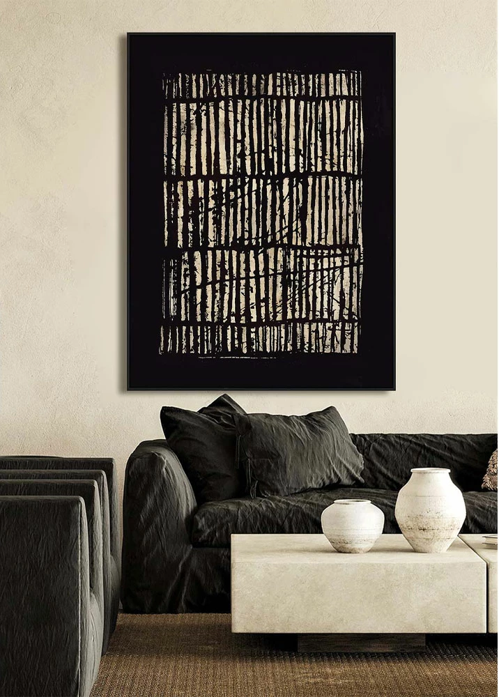 Dekorativna stenska slika, platno in MDF, črna in bež, 90x120x4 cm, Multiply