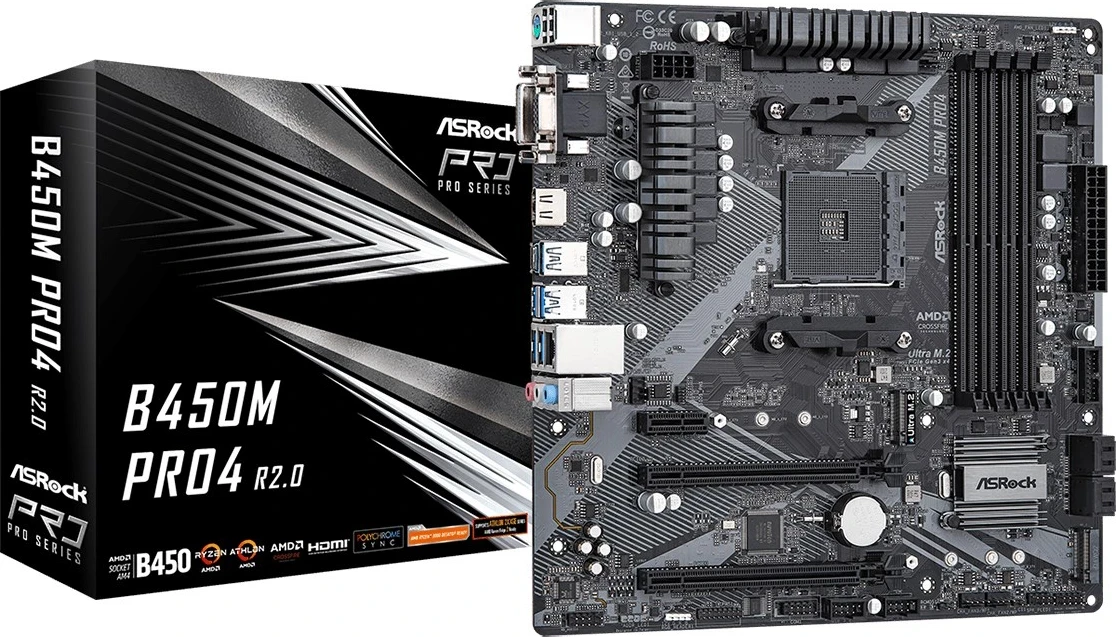 Matična plošča Asrock B450M Pro4 R2.0, Socket AM4, micro ATX