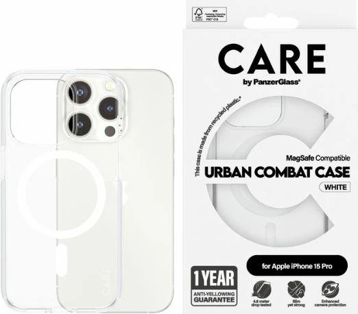Ovitek za telefon PanzerGlass Urban Combat Case MagSafe za iPhone 15 Pro, bel