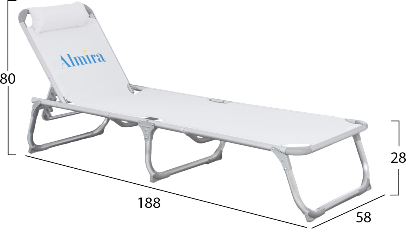 Ležalnik za plažo FH5054.03 težki tip bele barve aluminij 188x58x31-81 cm