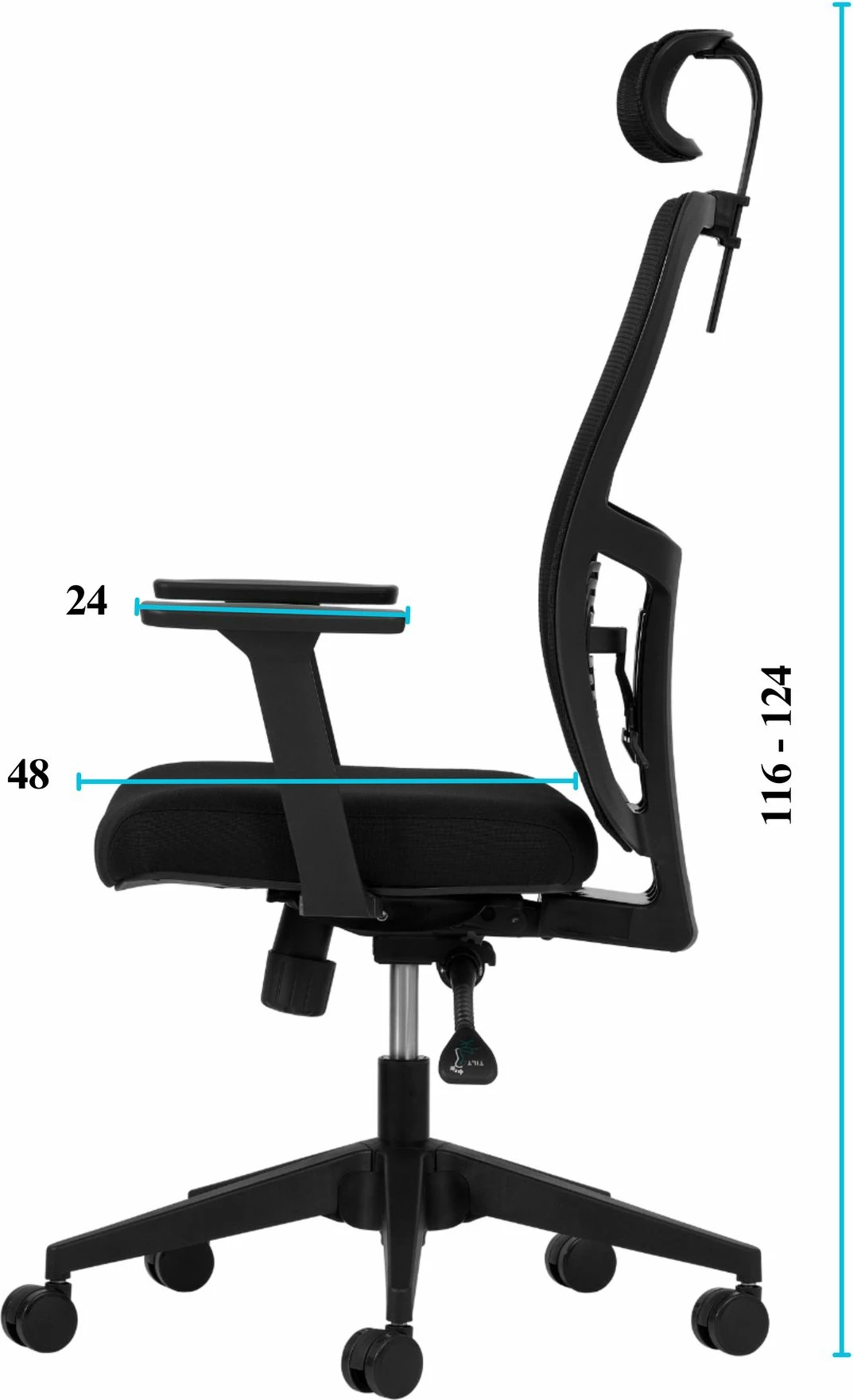 Ergonomski pisarniški stol, črn, Skye Decor, 126 cm