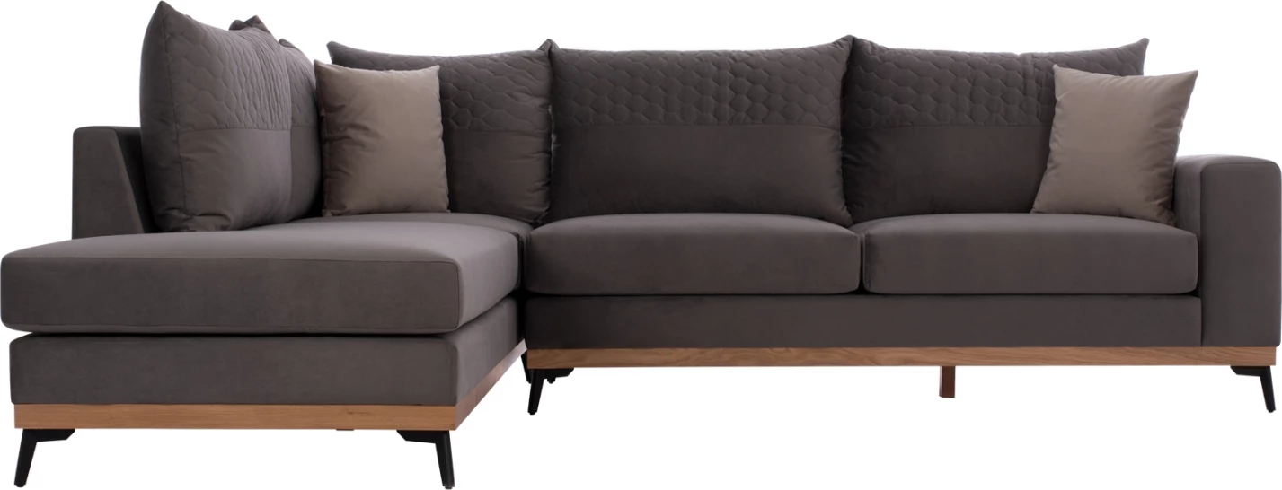 Kotna sedežna garnitura MESINA, siva, visoke noge, 2 kosa, levi kot, tkanina, odporna na madeže in vodo