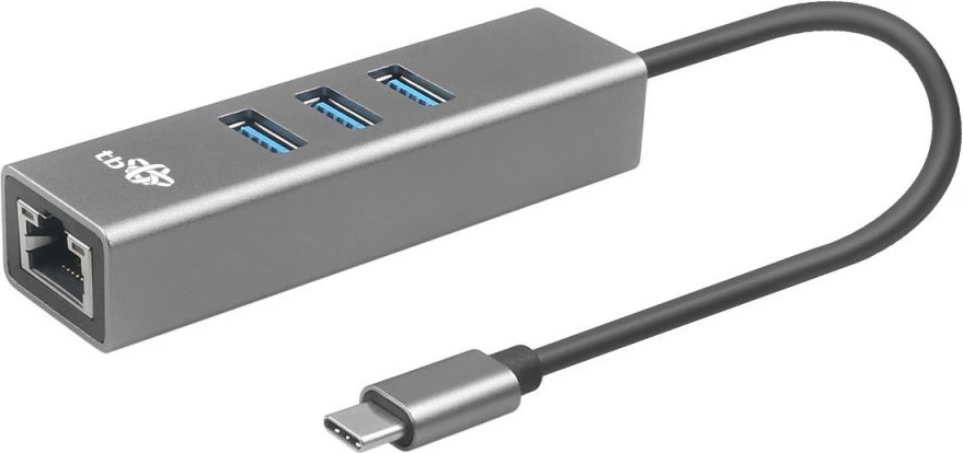 Adapter USB-C na RJ45 in 3× USB-A, 1000 Mb/s, siv — TB AKTBXKACRJ453UG