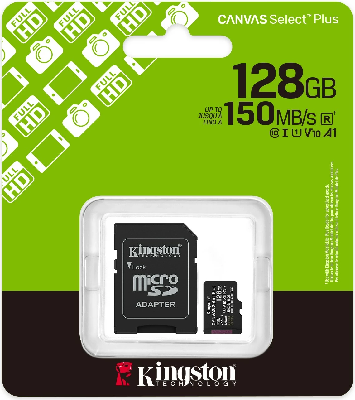 Pomnilniška kartica Kingston Canvas Select Plus Gen3 128GB microSDXC z adapterjem