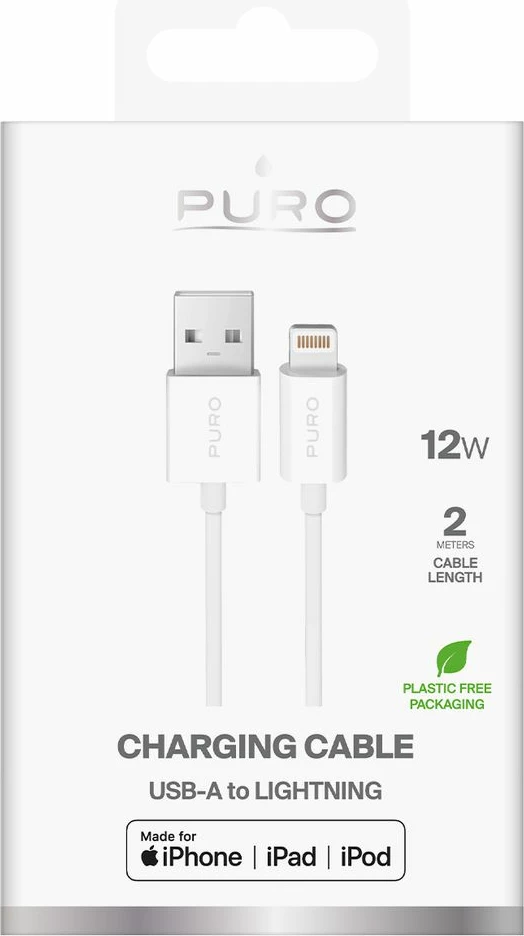 Kabel USB-A v Lightning, 2 m, bel, Puro PUCAPLT12W2MTWHI